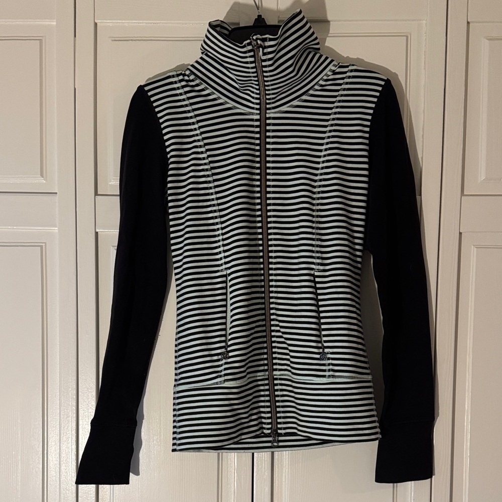 lululemon athletica Black and Light Mint Striped Zip Up Jacket